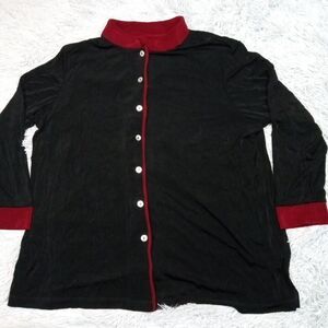 Vintage Citiknits Shirt Womens 2X‎ Black Oriental Asian Top Button Up Stretch